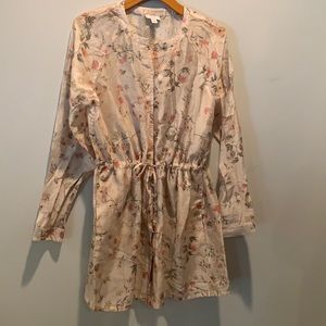 j.jill  buttons front long sleeves linen blend print dress